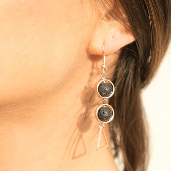 Golden and lava stone oil diffuser earrings, new - Picture 2 of 7